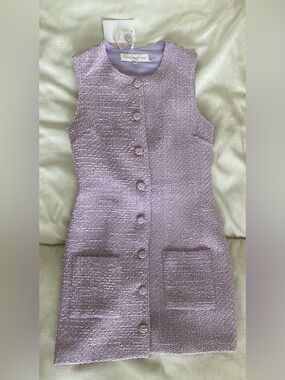 Sleeveless Lavender Tweed Button-Front Dress